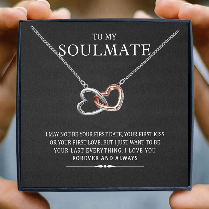 To My Soulmate Necklaces for Women Gift Heart Pendant Necklace Female Girl Crystal Infinity Necklace Gifts Wife Lovers Jewelry